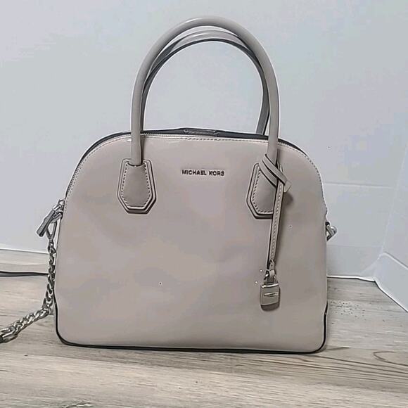 Michael Kors Handbags - Michael Kors (Cement) Patent Leather Domed Double Handles Zipper Purse Clean